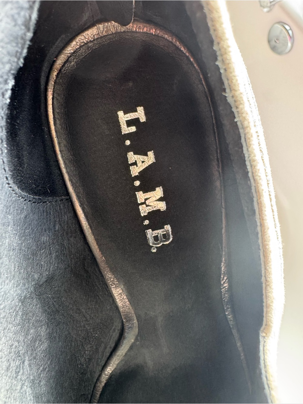 L.A.M.B. Light Gray Peep-Toe Suede Ankle Booties - Picture 5 of 5